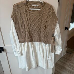 Altar'd State Tan Cable Knit Sweater Dress